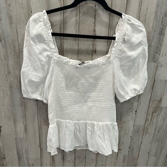 New! SugarLips Bento White Square Neck Smocked Peasant Top Medium - Picture 4 of 5